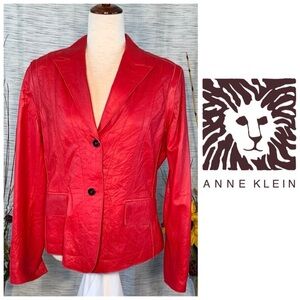 Anne Klein red genuine leather jacket.